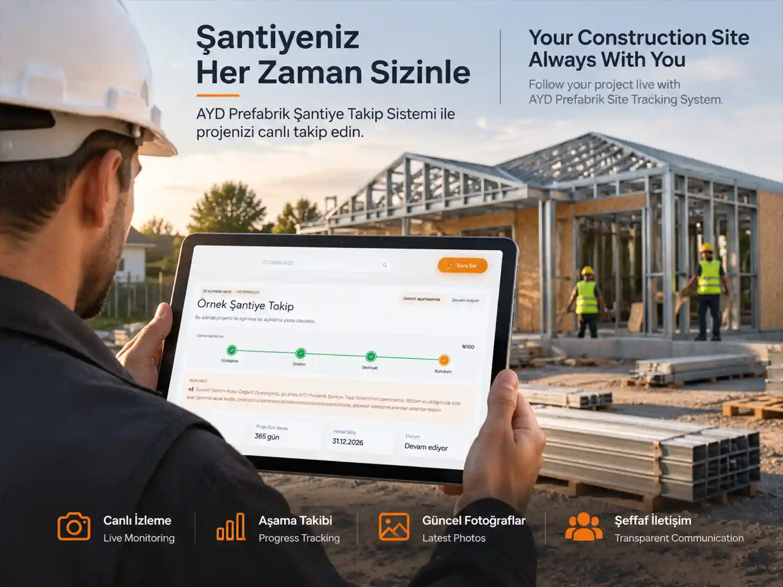 AYD Prefabrik şantiye takip sistemi ekran görüntüsü ve canlı proje paneli