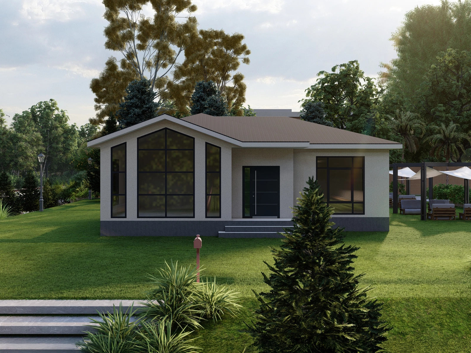 AS-1100 tek kat hafif çelik konut 100 m² dış cephe görünümü