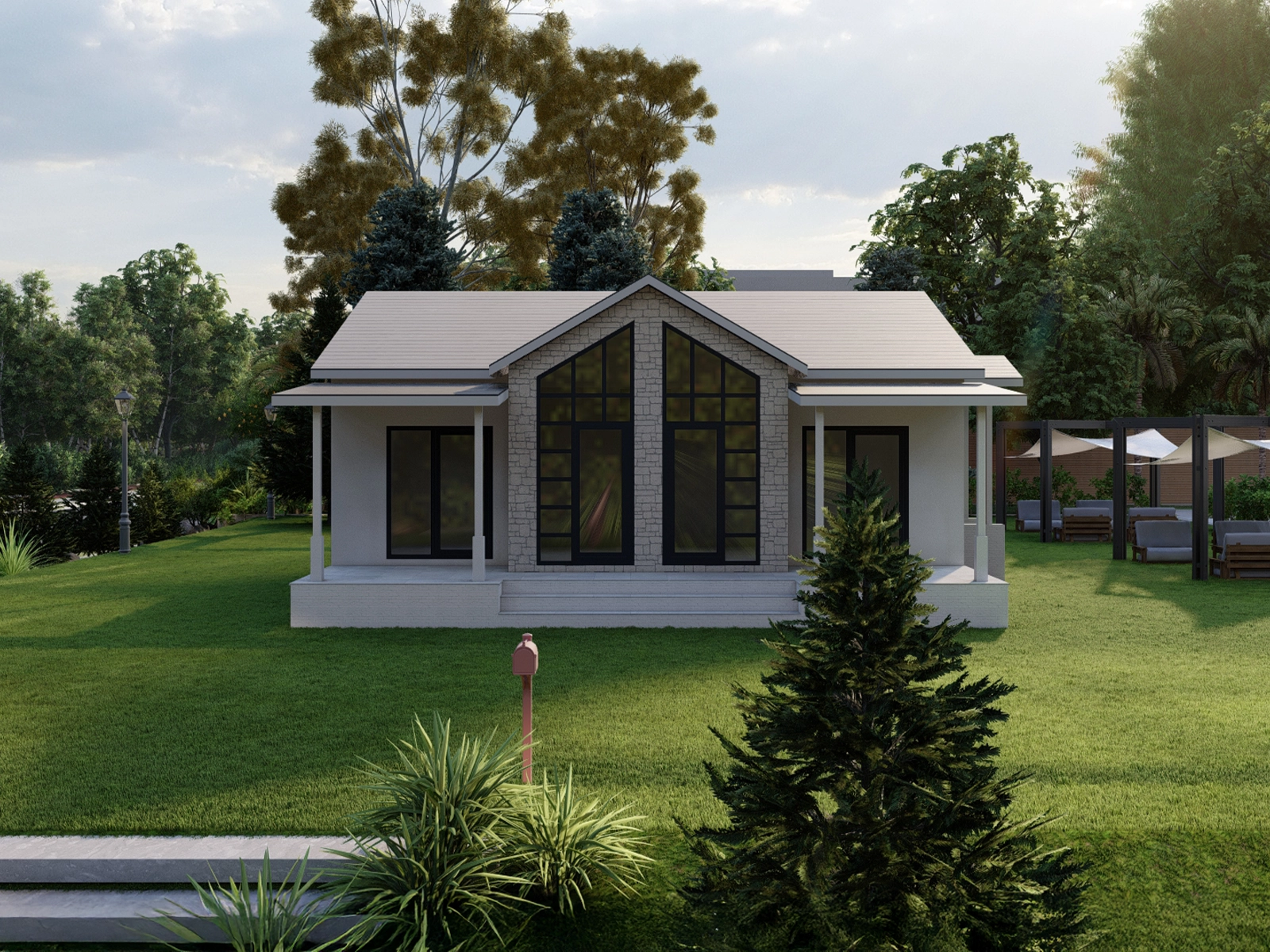 AS-1105 tek kat hafif çelik konut 105 m² dış cephe görünümü