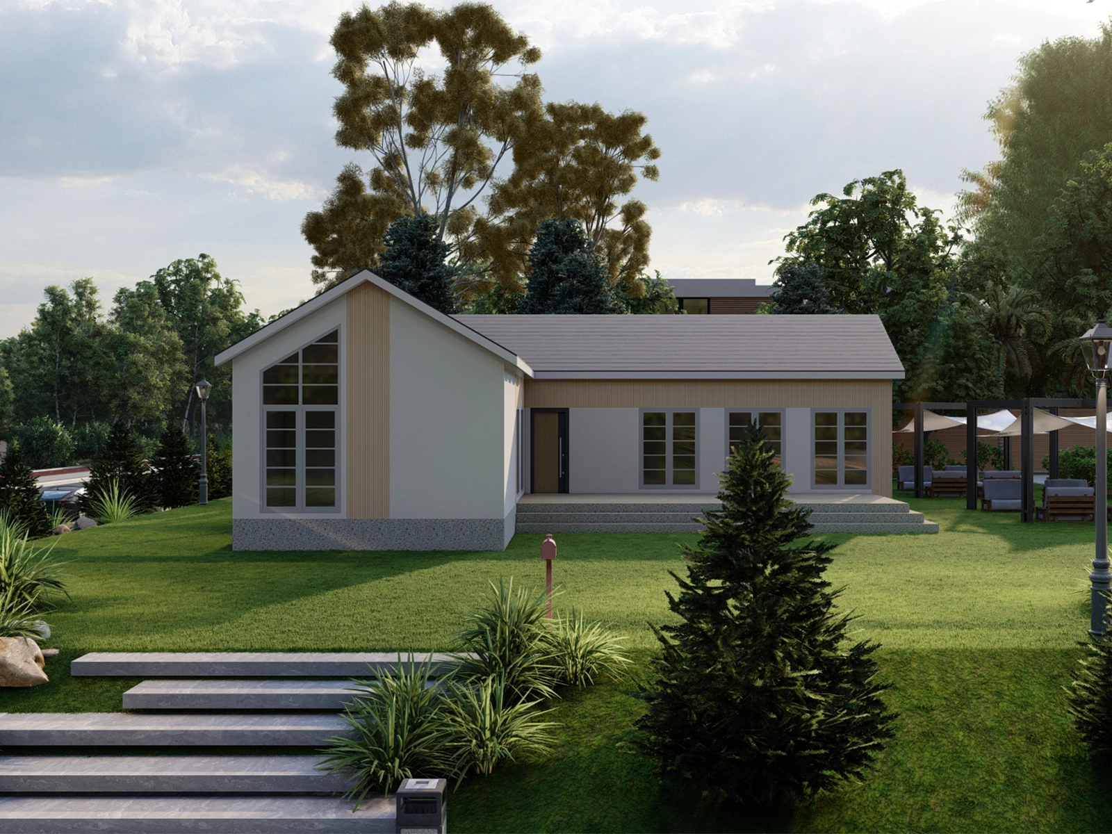 AS-1107 tek kat hafif çelik konut 107 m² dış cephe görünümü
