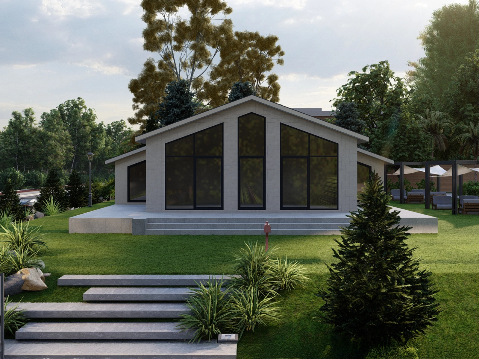 AS-1147 tek kat hafif çelik konut 147 m² dış cephe görünümü