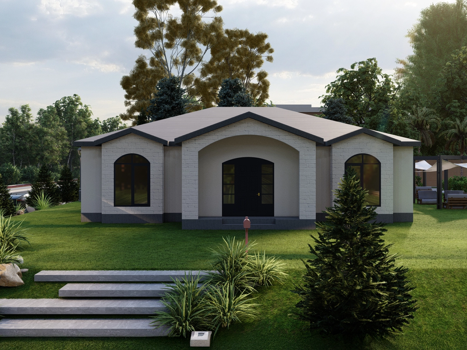 AS-1168 tek kat hafif çelik konut 168 m² dış cephe görünümü