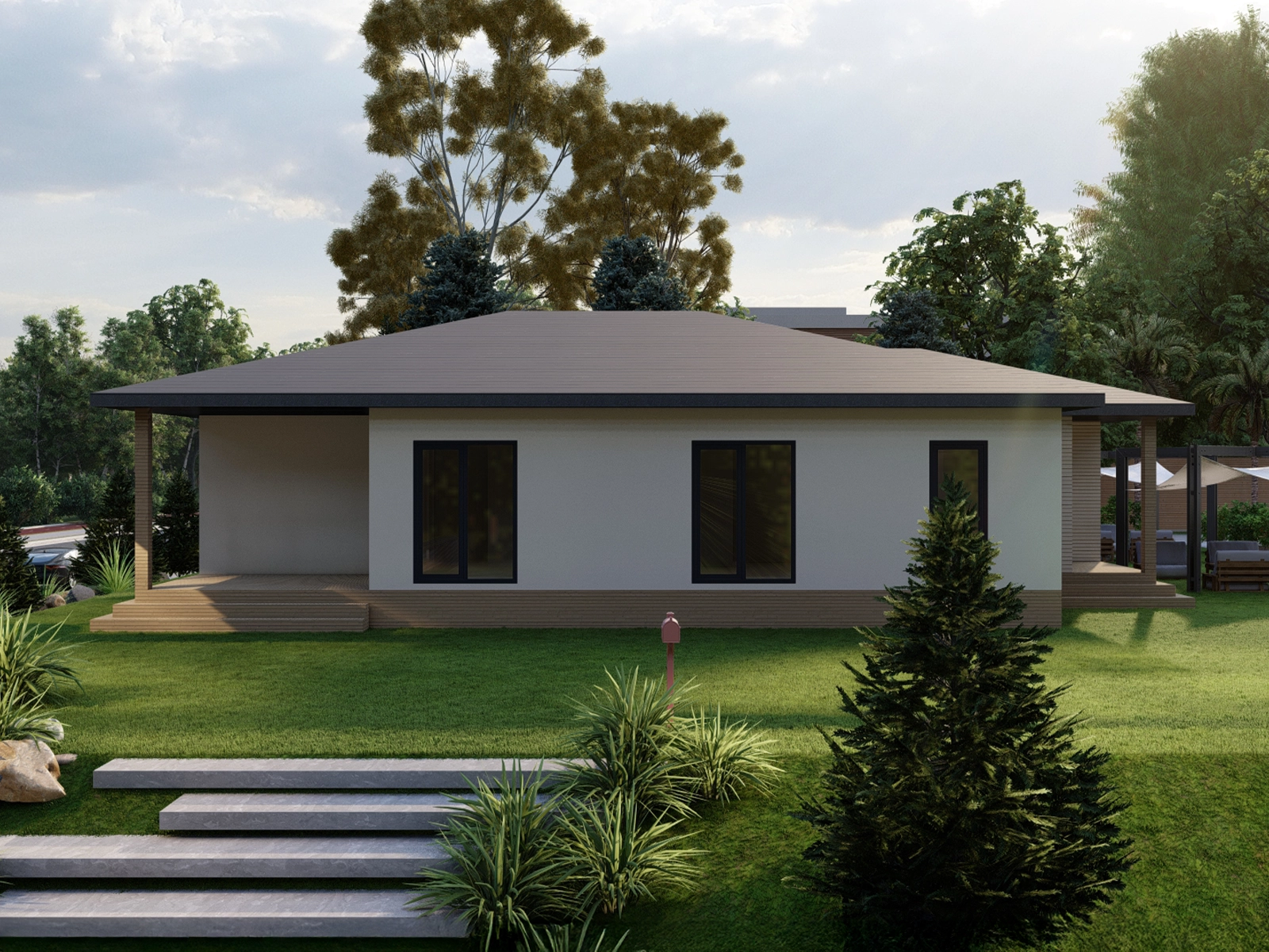 AS-1175 tek kat hafif çelik konut 175 m² dış cephe görünümü