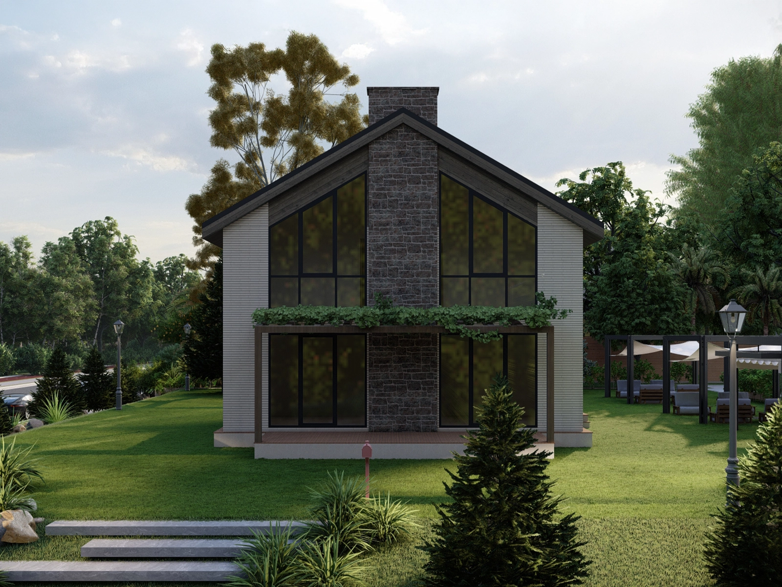 AS-2198 çift kat hafif çelik konut 198 m² dış cephe görünümü