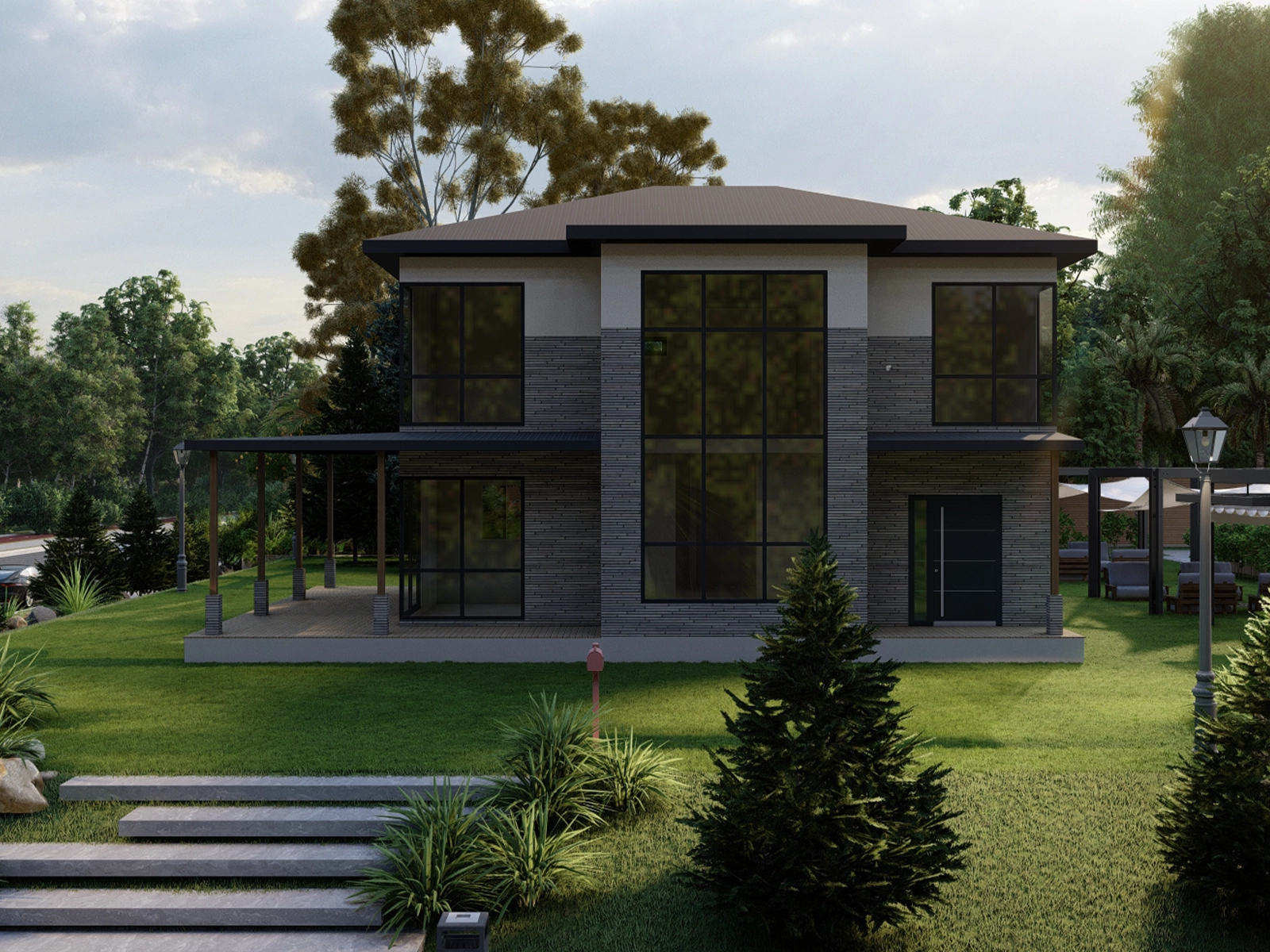 AS-2205 çift kat hafif çelik konut 205 m² dış cephe görünümü