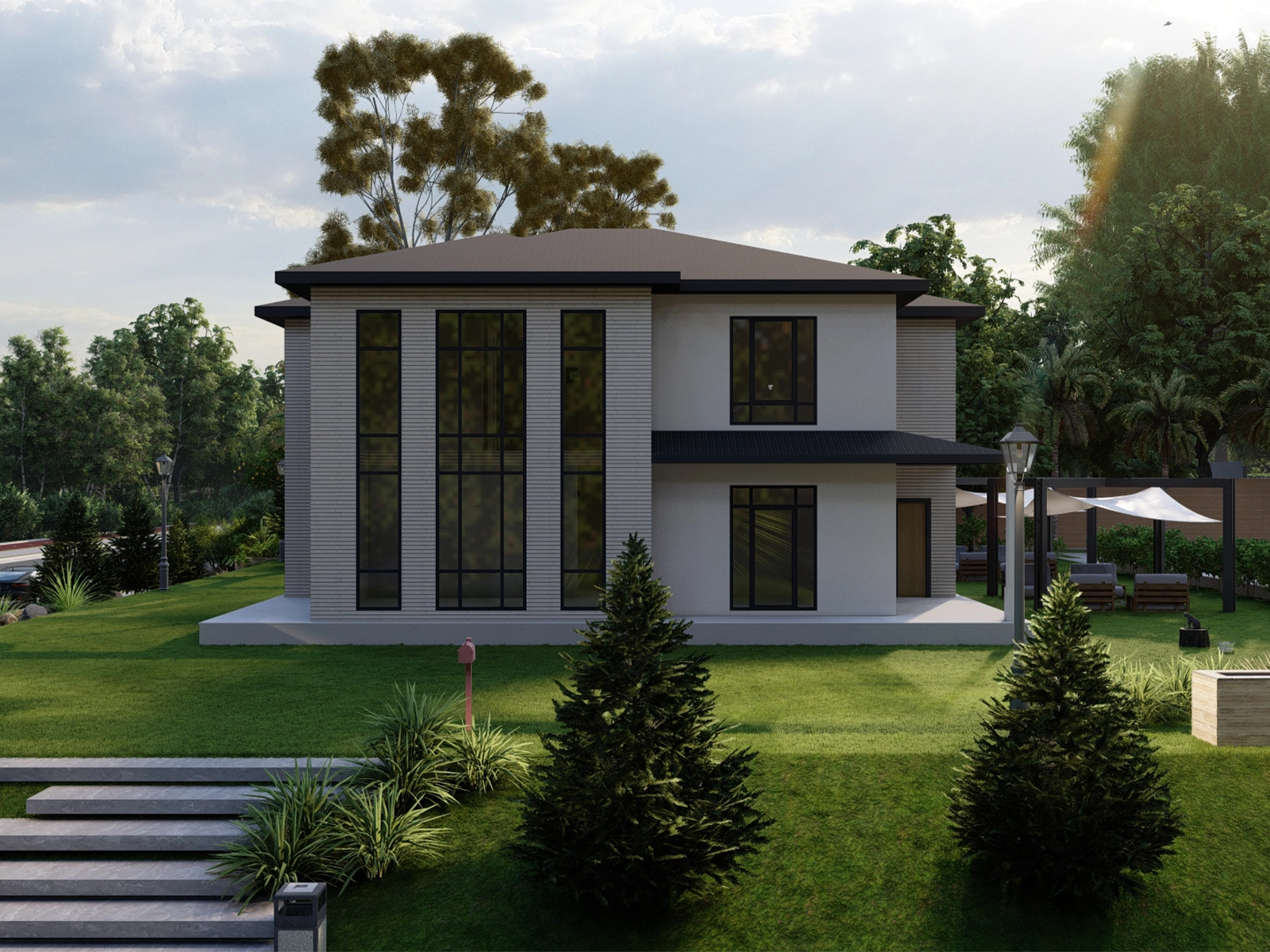 AS-2252 çift kat hafif çelik konut 252 m² dış cephe görünümü