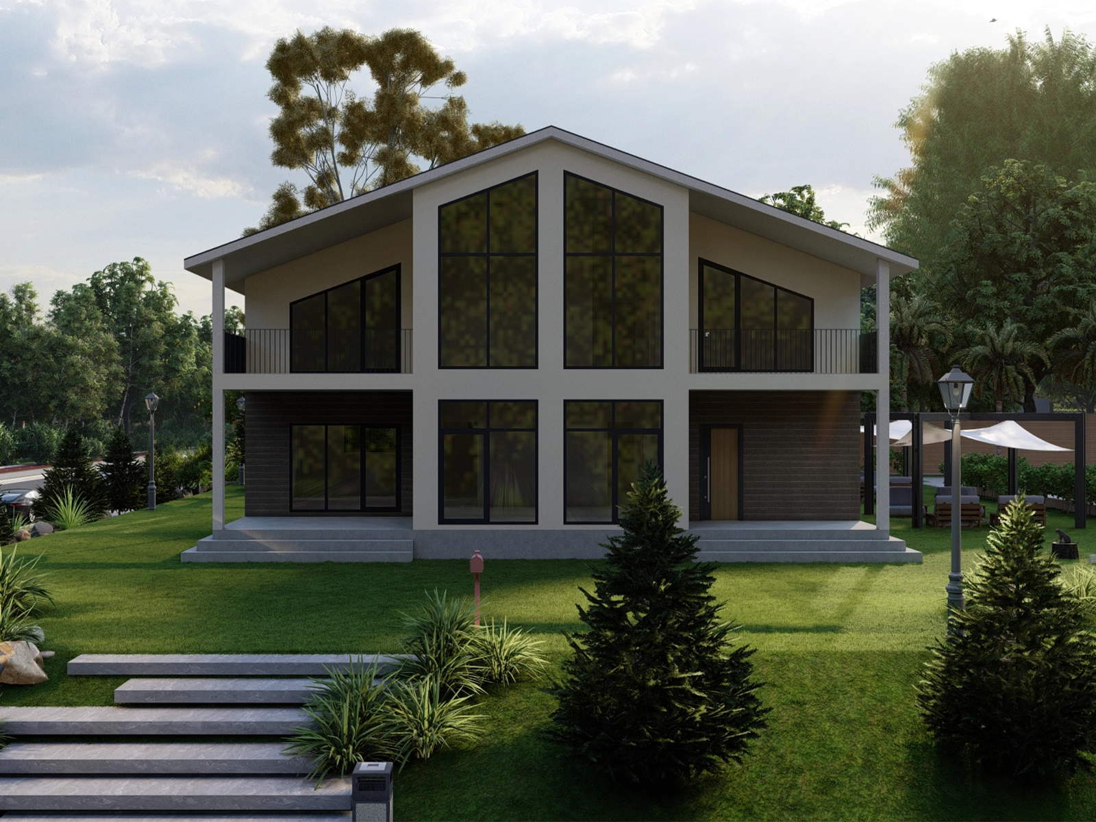 AS-2260 çift kat hafif çelik konut 260 m² dış cephe görünümü